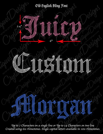 Old English Bling Font – Personalized Rhinestone Transfer