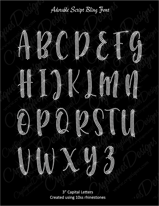 Adorable Script Bling Font – Personalized Rhinestone Transfer