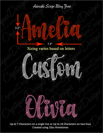 Adorable Script Bling Font – Personalized Rhinestone Transfer