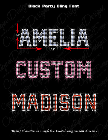 Block Party Rhinestone Bling Font – Personalized Rhinestone Transfer