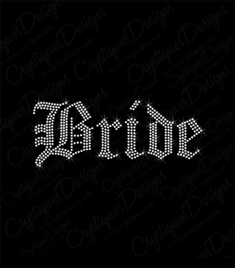 Decorative 'Bride' text with rhinestone-like embellishments on a black background.