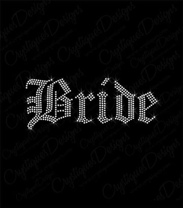 Decorative 'Bride' text with rhinestone-like embellishments on a black background.