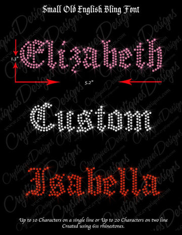 Small Old English Bling Font – Personalized Rhinestone Transfer