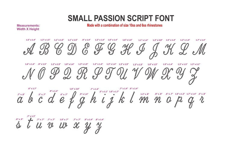 Passion Script Bling Font – Personalized Rhinestone Transfer