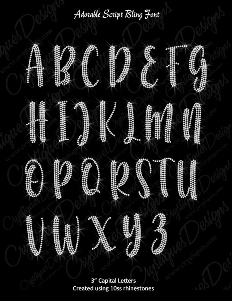 Small Adorable Script Bling Font – Personalized Rhinestone Transfer