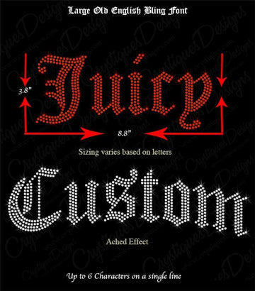 Large Old English Bling Font – Personalized Rhinestone Transfer