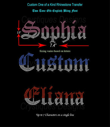 Old English Two-Tone-Personalized Rhinestone Transfer