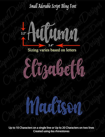 Small Adorable Script Bling Font – Personalized Rhinestone Transfer