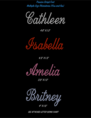 Passion Script Bling Font – Personalized Rhinestone Transfer