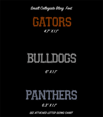 Small Collegiate Rhinestone Bling Font – Personalized Rhinestone Transfer