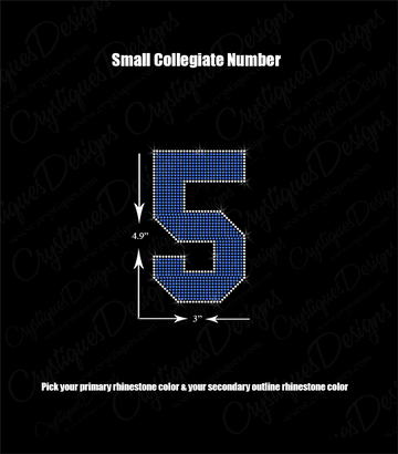 Small Collegiate Rhinestone Number - Rhinestone Number Transfer