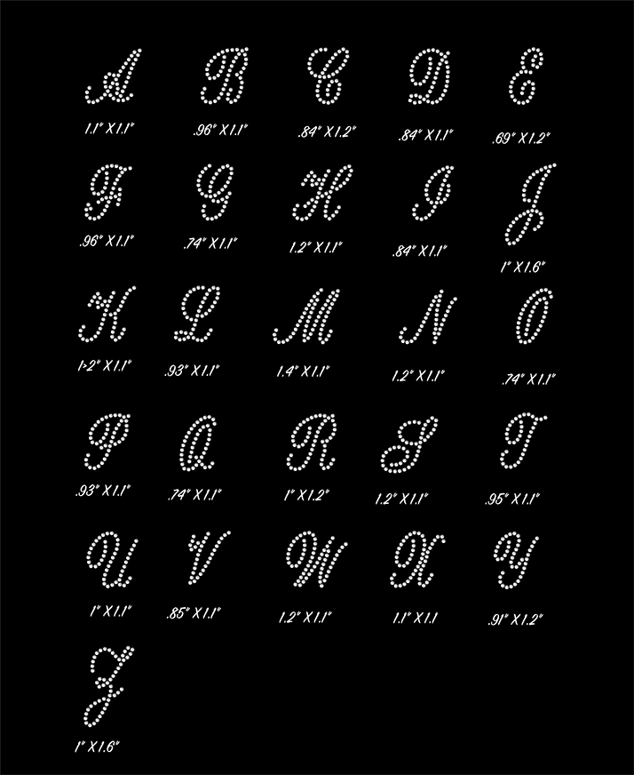 Small Passion Script Bling Font – Personalized Rhinestone Transfer