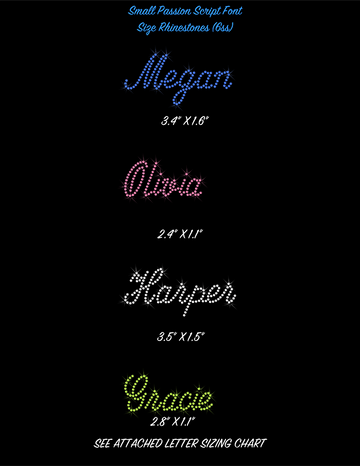 Small Passion Script Bling Font – Personalized Rhinestone Transfer