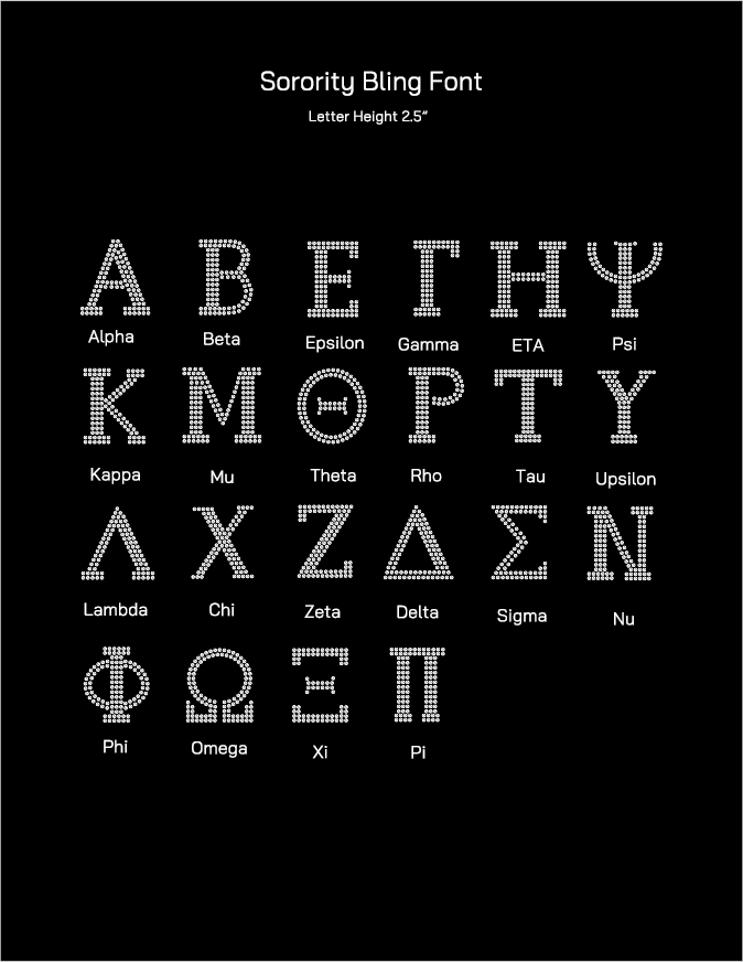 Sorority Bling Rhinestone Font – Personalized Greek Letter Transfer